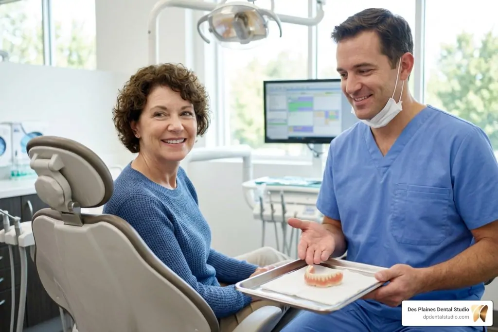 Dentist explaining dental exam results to a patient